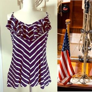 TOMMY BAHAMA WOMEN'S Blue White Tambour Ruffle Top